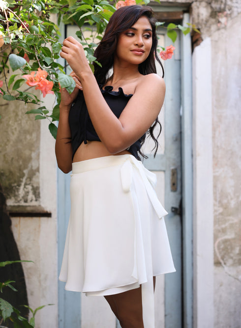 Wraparound Satin Skirt – White
