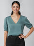 Dark Teal V Neck Satin Top