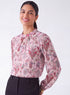 Pink Printed Long Sleeve Top With Collar Band
