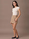 Beige Wrap Around Cotton Mini Skirt