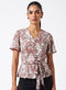 Printed Flared Sleeve Peplum Button Top