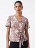 Printed Flared Sleeve Peplum Button Top