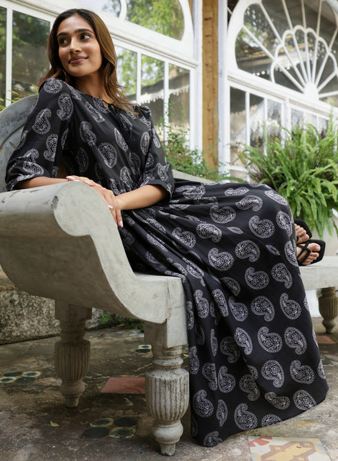 Black And White Block Printed Dress