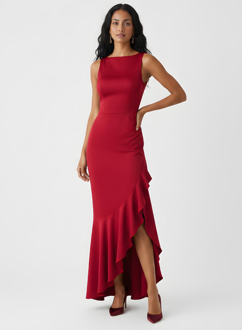 Back Cord Detail Satin Maxi Dress