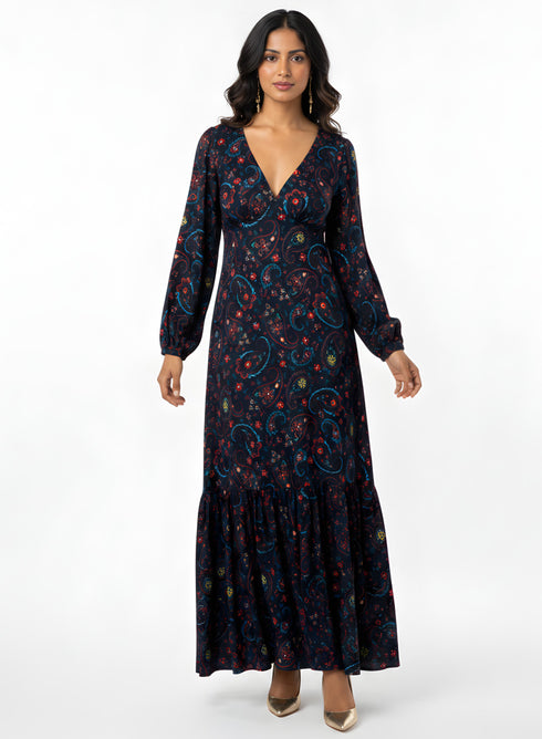 Deep V Neck Printed Short Dress