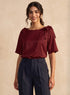 Maroon Double Bow Detail Satin Top