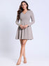 Long Sleeve VNeck Grey Skater Dress