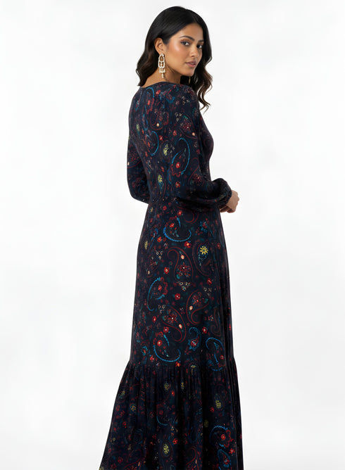 Deep V Neck Printed Short Dress