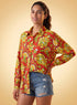 Yellow & Red Floral Printed Relaxed Oversized Shirt
