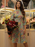 Green Floral Printed Long Sleeve Dress