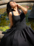 Black Deep Neck Cotton Dress