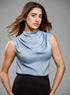 Sleeveless Pleated Shoulder Grey Top