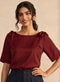 Maroon Double Bow Detail Satin Top