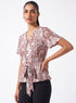 Printed Flared Sleeve Peplum Button Top
