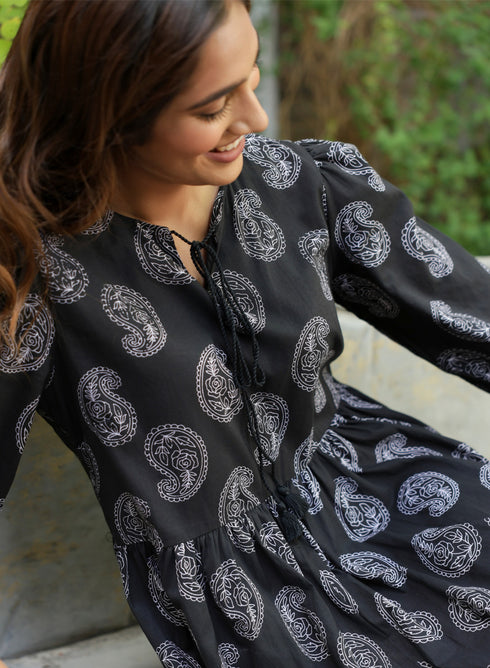 Black And White Block Printed Dress
