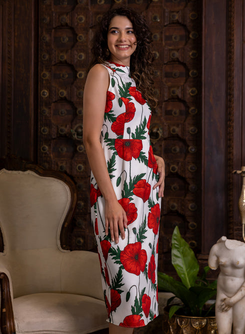 Red Floral Printed Shift Dress