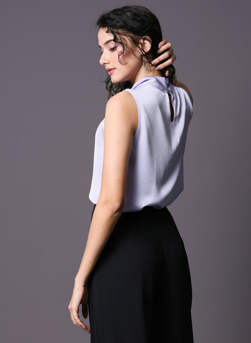 Twisted Neck Sleeveless Lavender Top