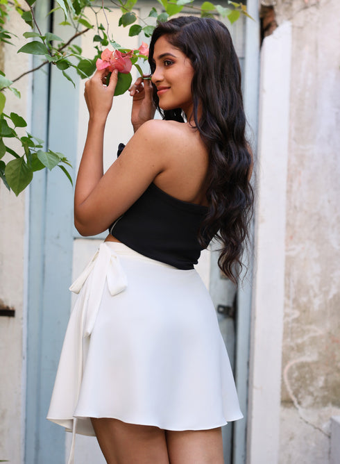Wraparound Satin Skirt – White