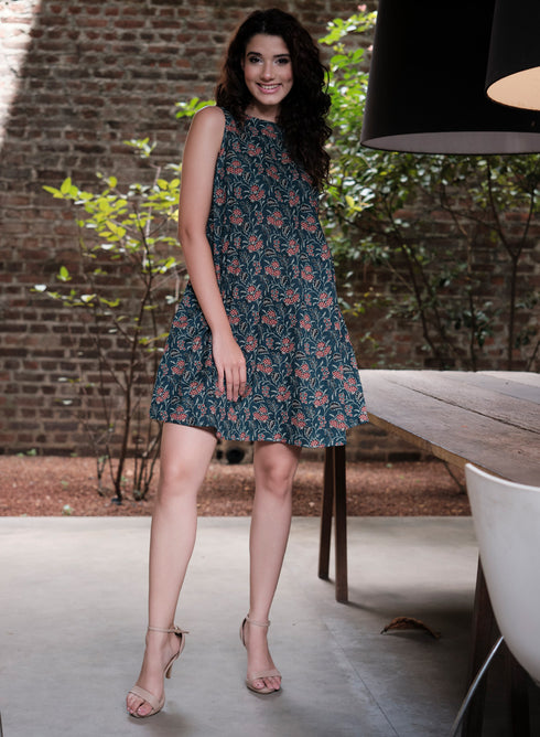 Printed Sleeveless Cotton Midi Dress