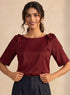 Maroon Double Bow Detail Satin Top