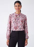 Pink Printed Long Sleeve Top With Collar Band