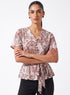 Printed Flared Sleeve Peplum Button Top