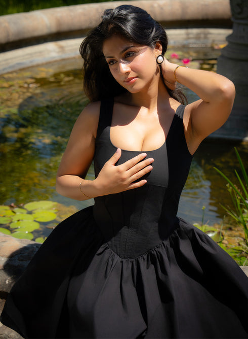 Black Deep Neck Cotton Dress