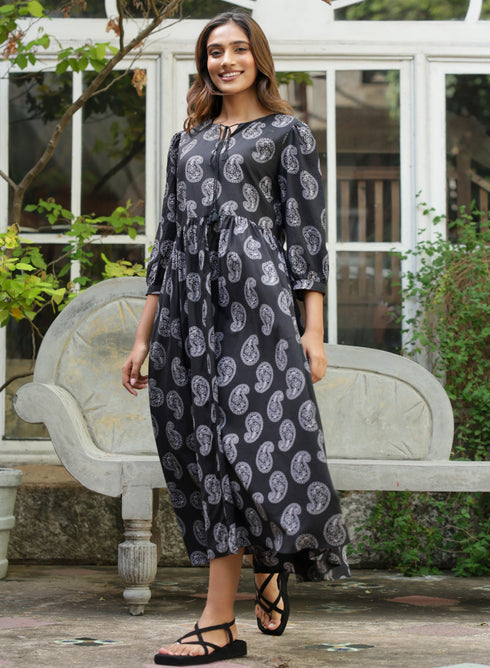 Black And White Block Printed Dress