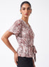 Printed Flared Sleeve Peplum Button Top