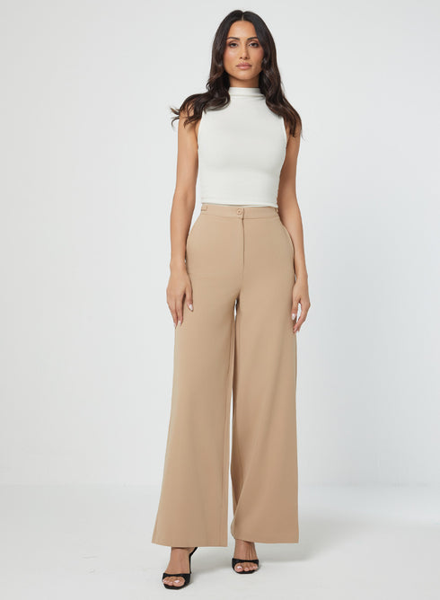 Light-Brown Waist Tab Detailed Formal Pant
