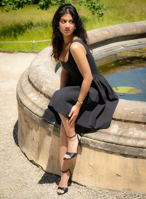 Black Deep Neck Cotton Dress