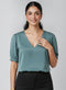 Dark Teal V Neck Satin Top