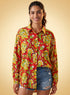 Yellow & Red Floral Printed Relaxed Oversized Shirt