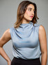 Sleeveless Pleated Shoulder Grey Top