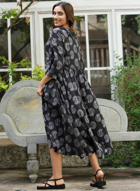 Black And White Block Printed Dress
