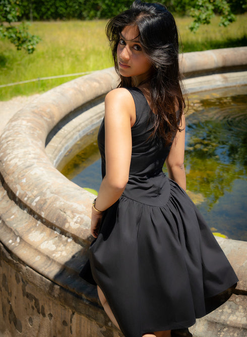Black Deep Neck Cotton Dress