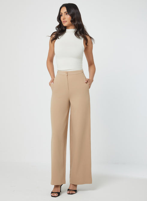 Light-Brown Waist Tab Detailed Formal Pant