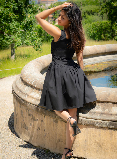 Black Deep Neck Cotton Dress