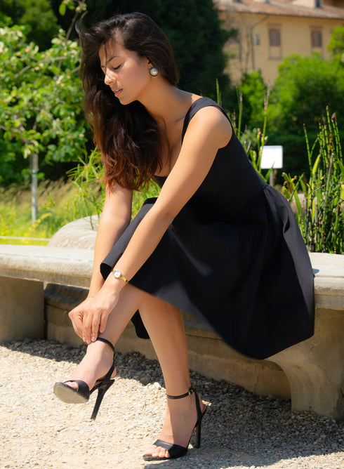 Black Deep Neck Cotton Dress