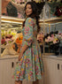 Green Floral Printed Long Sleeve Dress