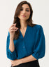 Teal-Blue Solid Chiffon Casual Top