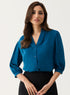 Teal-Blue Solid Chiffon Casual Top