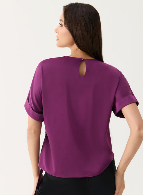 Baggy Sleeve Satin Top with Buckle