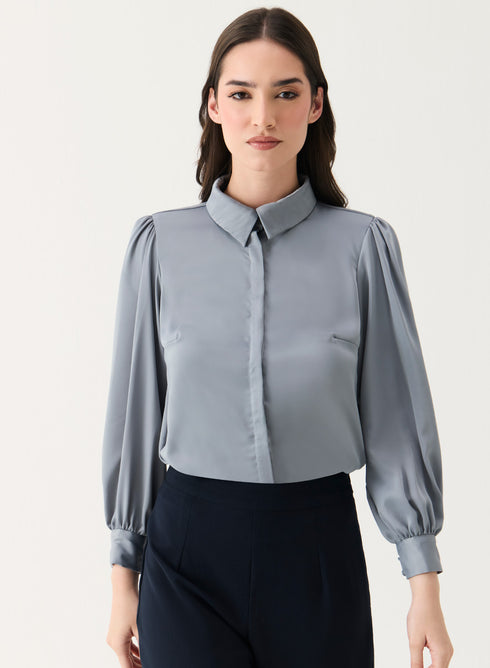 Long Sleeve Collared Gray Shirt