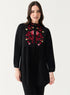 Long Sleeve Front Embroidered Chiffon Top