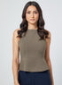 Line Detailed Peplum Brown Top