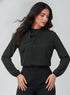 Black Bow Long Sleeve Chiffon Top
