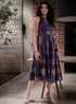 Purple Printed Sleeveless Tiered Dress