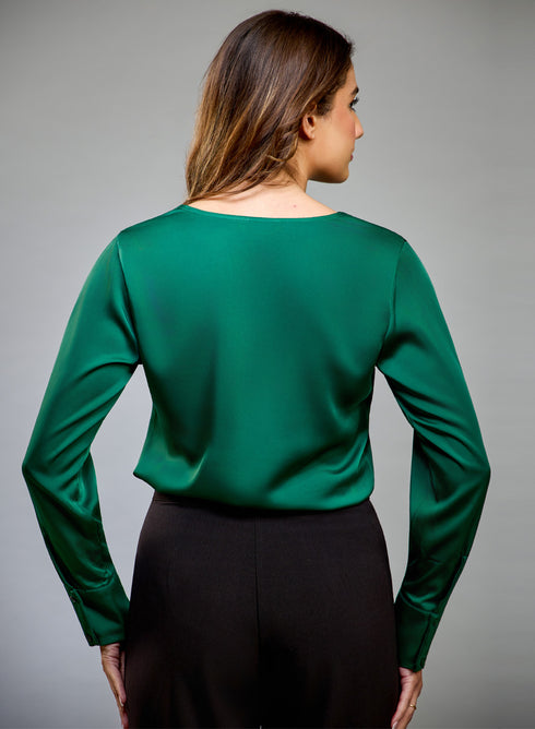 Satin Deep VNeck Dark green Top