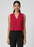 Red Sleeveless Shoulder Pleated Chiffon Top